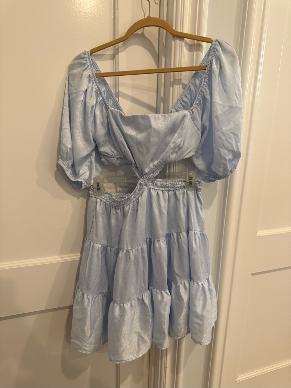 Altar'd State Light Blue Puff Sleeve Cutout Tiered Dress